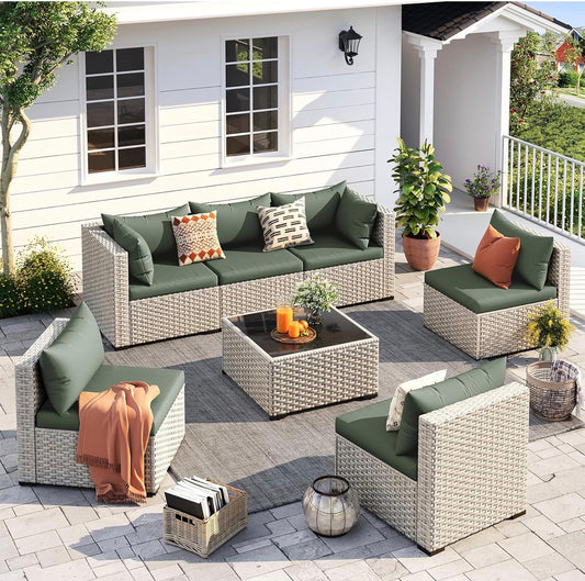 7 pc patio set , outdoor Modular sectional with table . Free shipping in the US