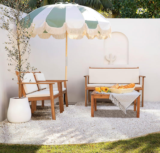 4 pc patio set new in box wood ready to ship. (Free shipping in the US)