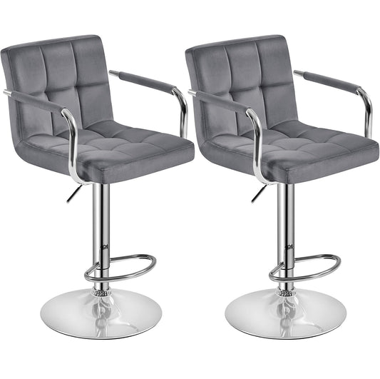 Set of 2 barstools, grey and silver . Adjustable height