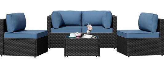 Patio set modular 6 pc with blue cushions free shipping in the US