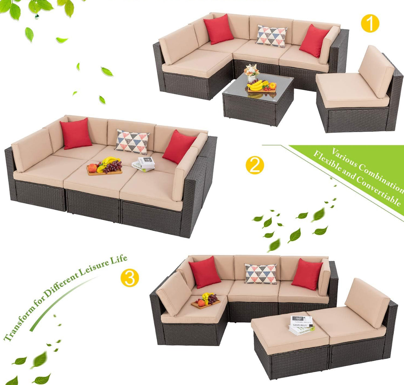Patio sectional modular design 6 pc set