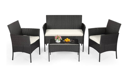 Black patio set 4 pc bench 2 chairs and table free shipping in the US