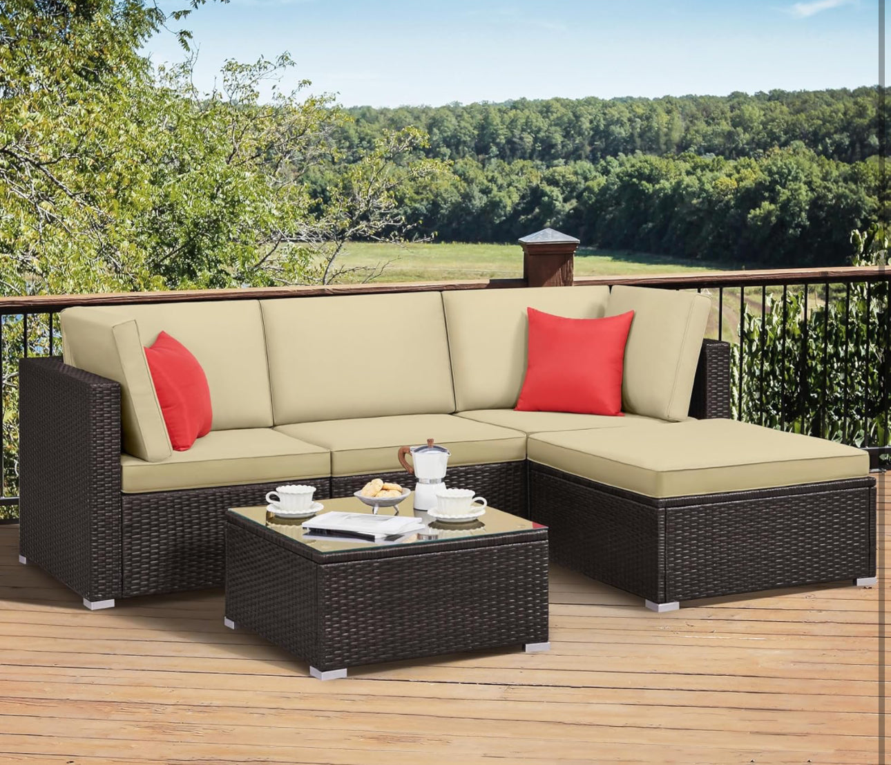 Brown wicker patio sectional with glass top table Free shipping or local pickup